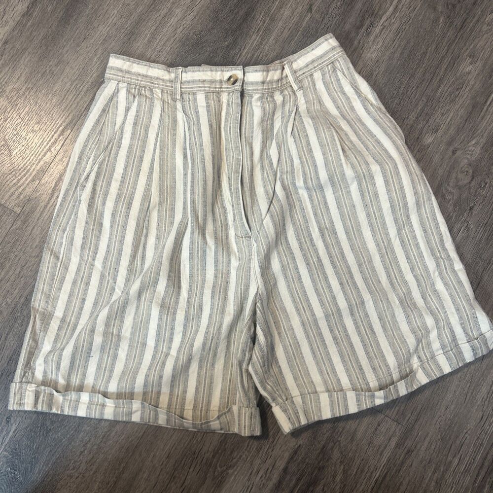 Linen Blend Vintage High Waist Pleated‎ Shorts Women’s 90s Minimalist